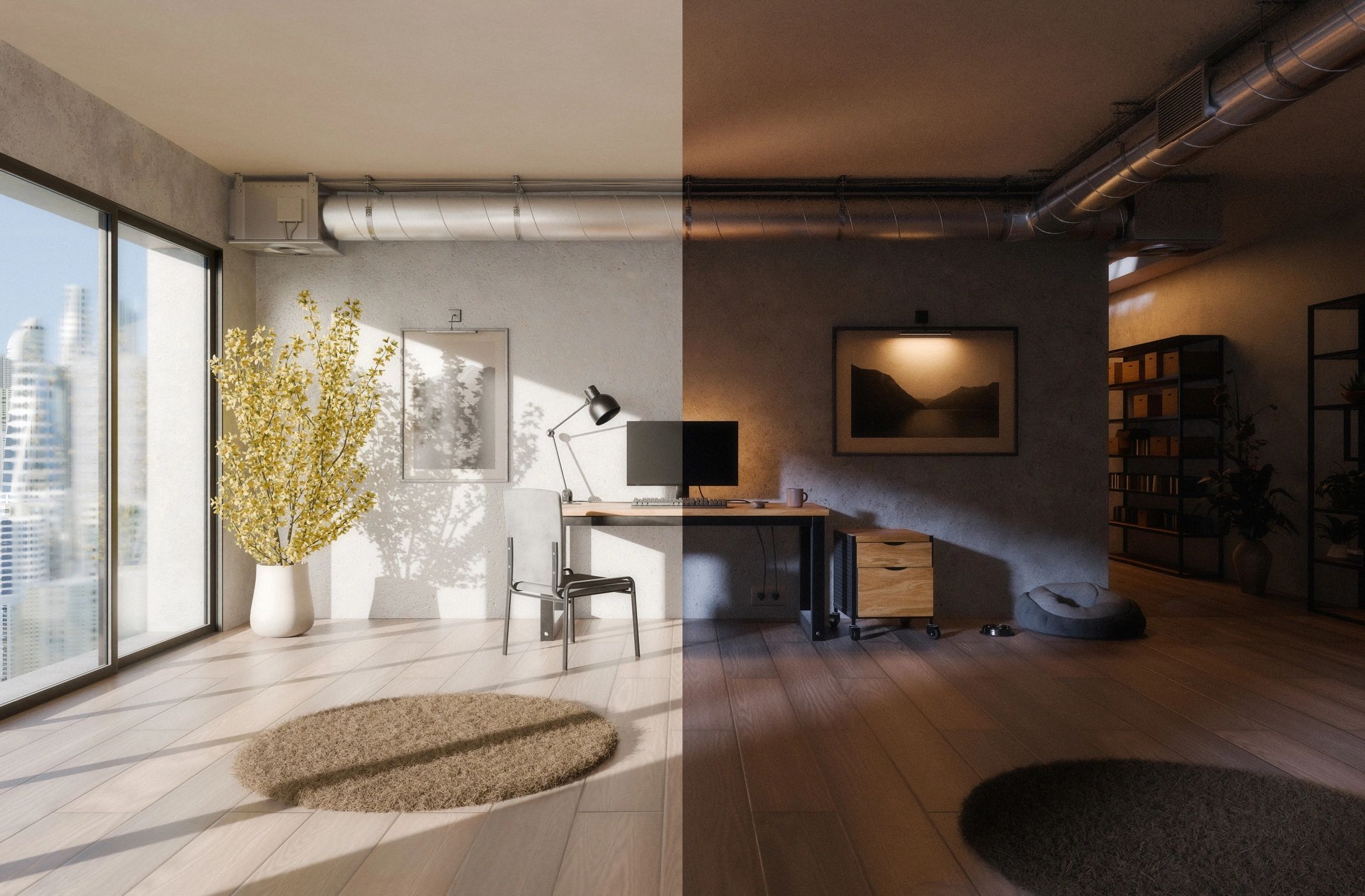 Modern minimalist workspace with natural light