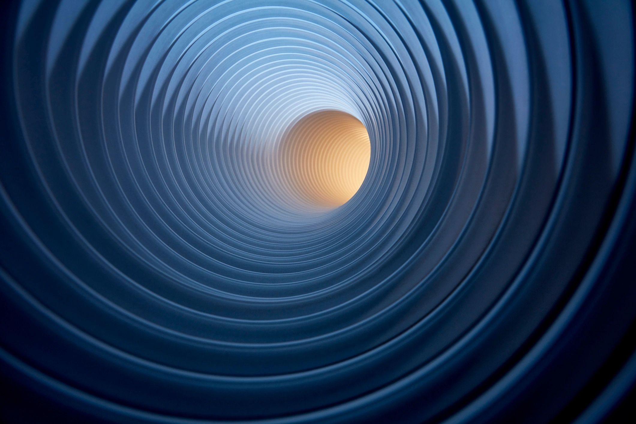 Abstract tunnel with blue rings and light